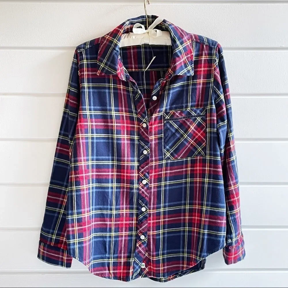 Aerie Flannel Plaid Button Down Pajama Shirt New With Tags Size XS